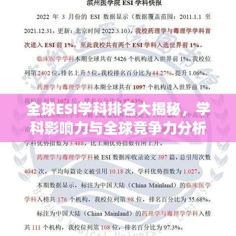 全球ESI學(xué)科排名大揭秘，學(xué)科影響力與全球競(jìng)爭(zhēng)力分析